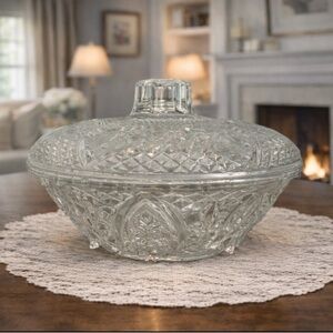 Vintage Roses Hearts Glass Candy Dish With Lid